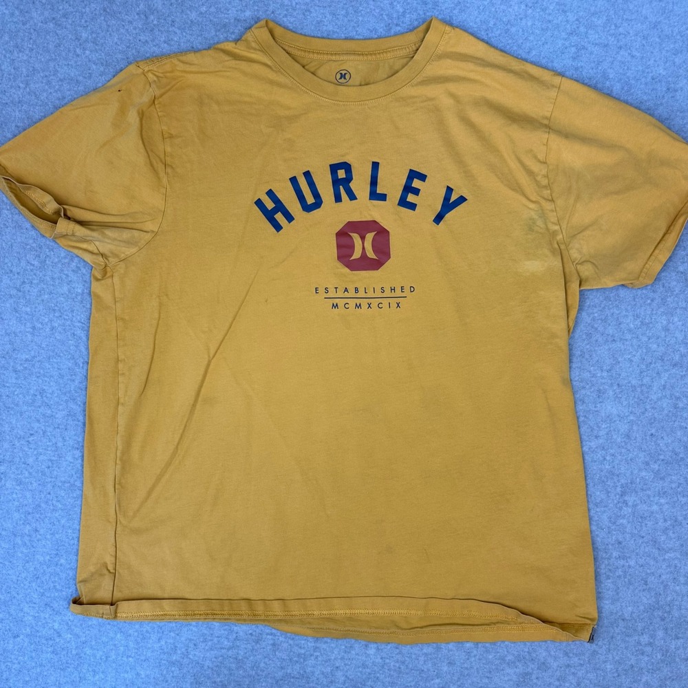 Hurley Mens‎ Graphic T-Shirt Mustard Yellow Short Sleeve Large MCMXCIX Logo